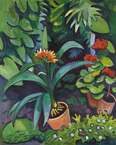 Blumen im Garten, Clivia und Pelargonien by August Macke