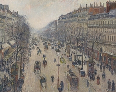 Boulevard Montmartre, morning, cloudy weather - Boulevard Montmartre, matin, temps gris by Camille Pissarro