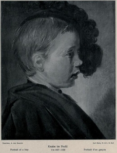 Boy in profile wearing a feathered beret by Frans Hals