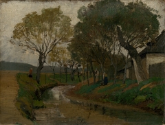 Brook behind the Barn. On the Bank by László Mednyánszky