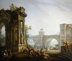 Capriccio with the Ruins of a Triumphal Arch and a Bridge by Antonio Zucchi