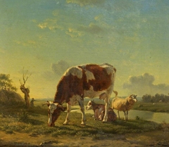 Cattle and Sheep by a River by Jan Baptiste De Jonghe