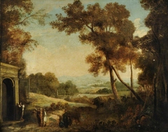 Classical Landscape with, possibly Saint Paul, Preaching by style of Claude Lorrain