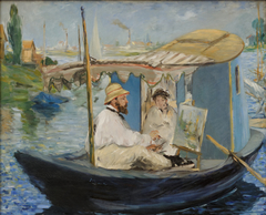 Claude Monet painting in his studio by Edouard Manet