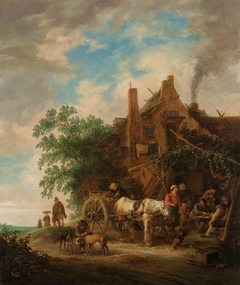 Country inn with horse and wagon by Isaac van Ostade