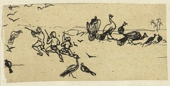 Drie mannen op jacht naar vogels by Rodolphe Bresdin