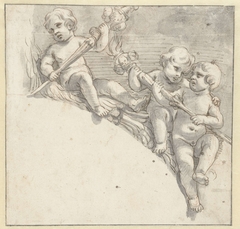 Drie naakte knaapjes met fakkels by Unknown Artist