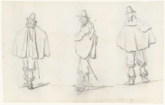 Drie studies van een man met een cape by Gerard ter Borch II