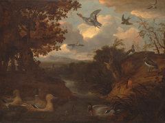 Ducks and Other Birds about a Stream in an Italianate Landscape by Francis Barlow