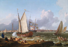 Dutch ships on the roadstead of Emden by Ludolf Bakhuizen