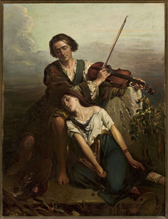 Fiddler and a gypsy (Solace). by Louis Gallait