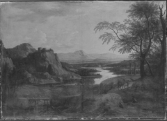 Flusslandschaft mit Tier- und Personenstaffage by Willem van Bemmel