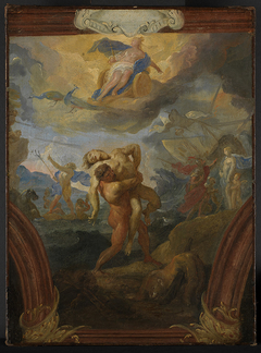 Herkules und Antäus, am Himmel Juno auf ihrem Wagen by Johann Michael Rottmayr