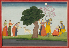 Illustration from a Bhagavata Purana Series, Book 10: Krishna and Radha Under a Tree by anonymous painter