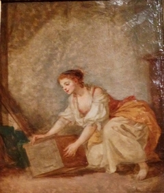 Jeune femme soulevant un coffret by Jean-Baptiste Greuze