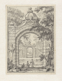 Klein landschap met twee tuinpoorten achter elkaar by Johannes de Bosch