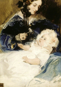 Lady Louisa Jane Russell, Duchess of Abercorn (1812-1905) with her Daughter Lady Harriet Georgiana Louisa Hamilton, later Countess of Lichfield (1834-1913) by Edwin Henry Landseer