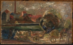 Landscape with a factory chimney by Tadeusz Makowski