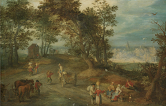 Landscape with Figures on a Road through a Wood by Jan Brueghel the Elder