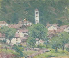 Landscape with Village and Bell Tower by Denman Ross