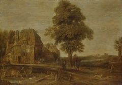 Landscape with watering place by Aert van der Neer