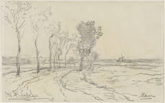 Landschap met laan, met aan weerzijde bomen te Meern by Willem Roelofs I