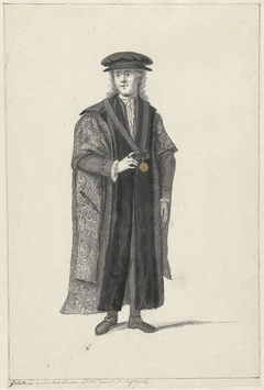 Leidse jonge doctor met zwarte toga en erepenning by Joannis Jacobus Bijlaert