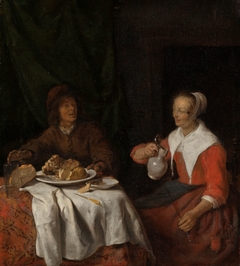 Man and woman sharing a meal by Gabriël Metsu