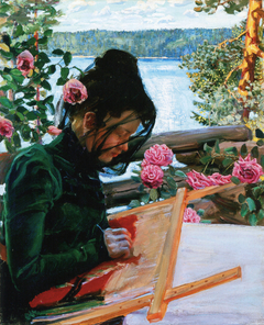 Mary Sewing on the Veranda of Kalela by Akseli Gallen-Kallela