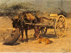 Maulesel am Karren by Friedrich Eckenfelder