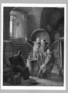 Mönche im Keller bei der Weinprobe by Eduard von Grützner