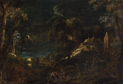 Mondscheinlandschaft mit Pan und Syrinx by Kerstiaen de Keuninck