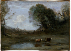 Morning: Landscape with Two Cows and a Figure by Jean-Baptiste-Camille Corot