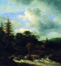 Mountain landscape with waterfall by Jacob van Ruisdael