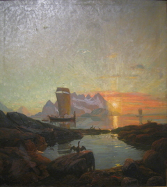 Nordland-boat in the midnight sun by Thorolf Holmboe