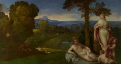 Nymphs and Children in a Landscape with Shepherds by Giorgione