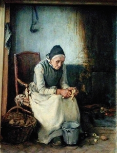 Old Picardy woman peeling potatoes by Jules Charles Boquet