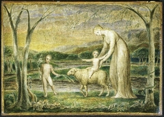 Our Lady with the Infant Jesus riding on a Lamb by William Blake