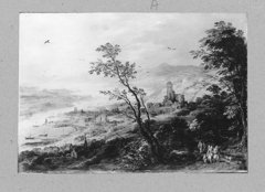 Panoramic landscape with a city on the waterfront by Joos de Momper the Younger