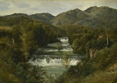 Paysage de montagne traversé par un torrent by Achille Etna Michallon