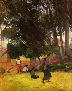 Paysage tahitien avec personnages by Paul Gauguin