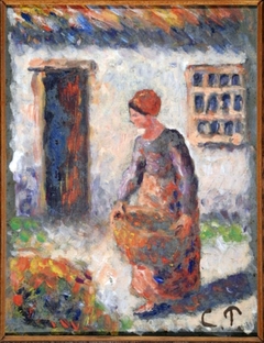 Peasant Woman Carrying a Large Wicker Basket by Camille Pissarro