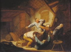 Peasants Fighting at an Inn by Adriaen van Ostade