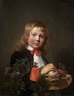 Portrait of a Boy holding a Basket of Fruit by Jan de Bray