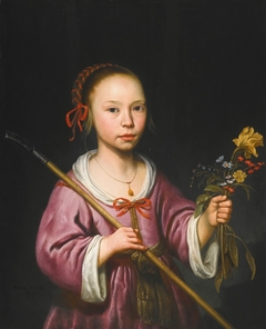 Portrait of a girl with a sprig of flowers by Aelbert Cuyp