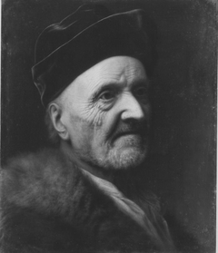 Portrait of an old man with fur by Balthasar Denner