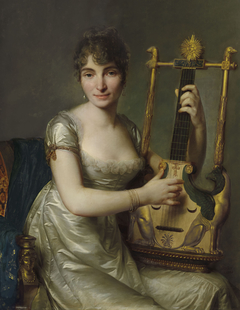 Portrait of Madame Larmoyer, three-quarter lenght, with a lyre-guitar by Antoine Vestier