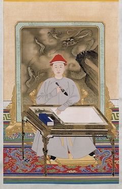 Portrait of the Kangxi Emperor in Informal Dress Holding a Brush by Kangxi Emperor