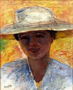 Portrait of woman in large hat by Pierre Bonnard