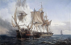 Prise à l'abordage du vaisseau de la Compagnie des Indes le Lord Nelson par le corsaire de Bordeaux la Bellone by Auguste Étienne François Mayer